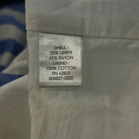 Christopher & Banks Skirt Women 16 Blue Cream Striped Linen Blend Pleated Midi - Picture 9 of 9